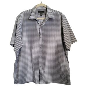 Banana Republic Shirt Mens XL Blue Tan Plaid Button Up Short Sleeve